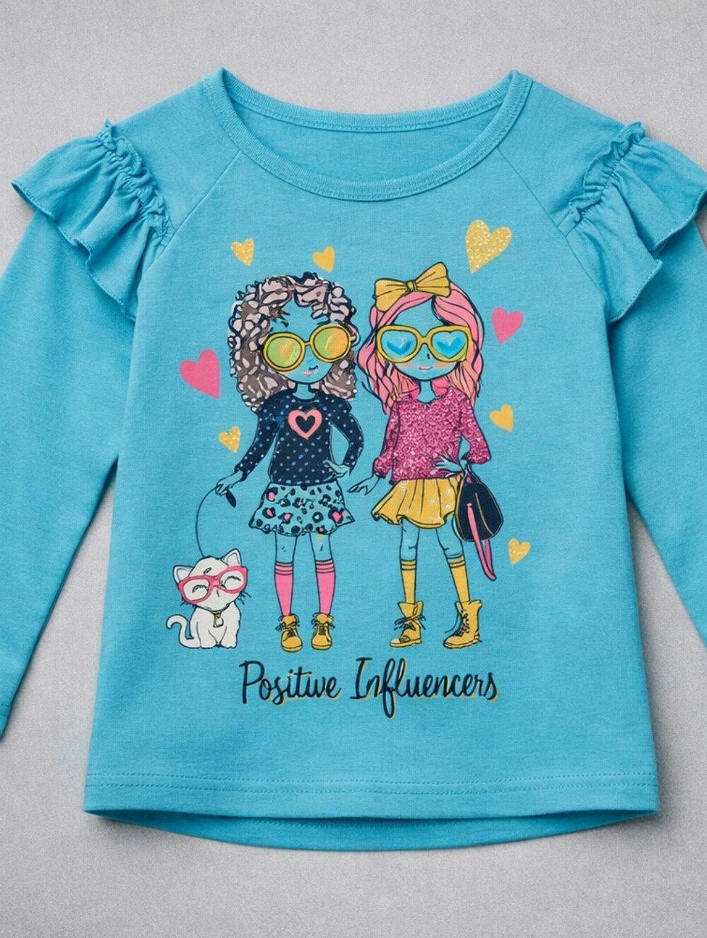 Garanimals Turquoise Long-Sleeve Graphic Top with Ruffle Shoulders